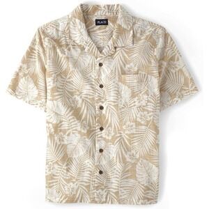 The Children's Place Mens L Tropical Hawaiian Camp Shirt Tan Boho Resort Vacay